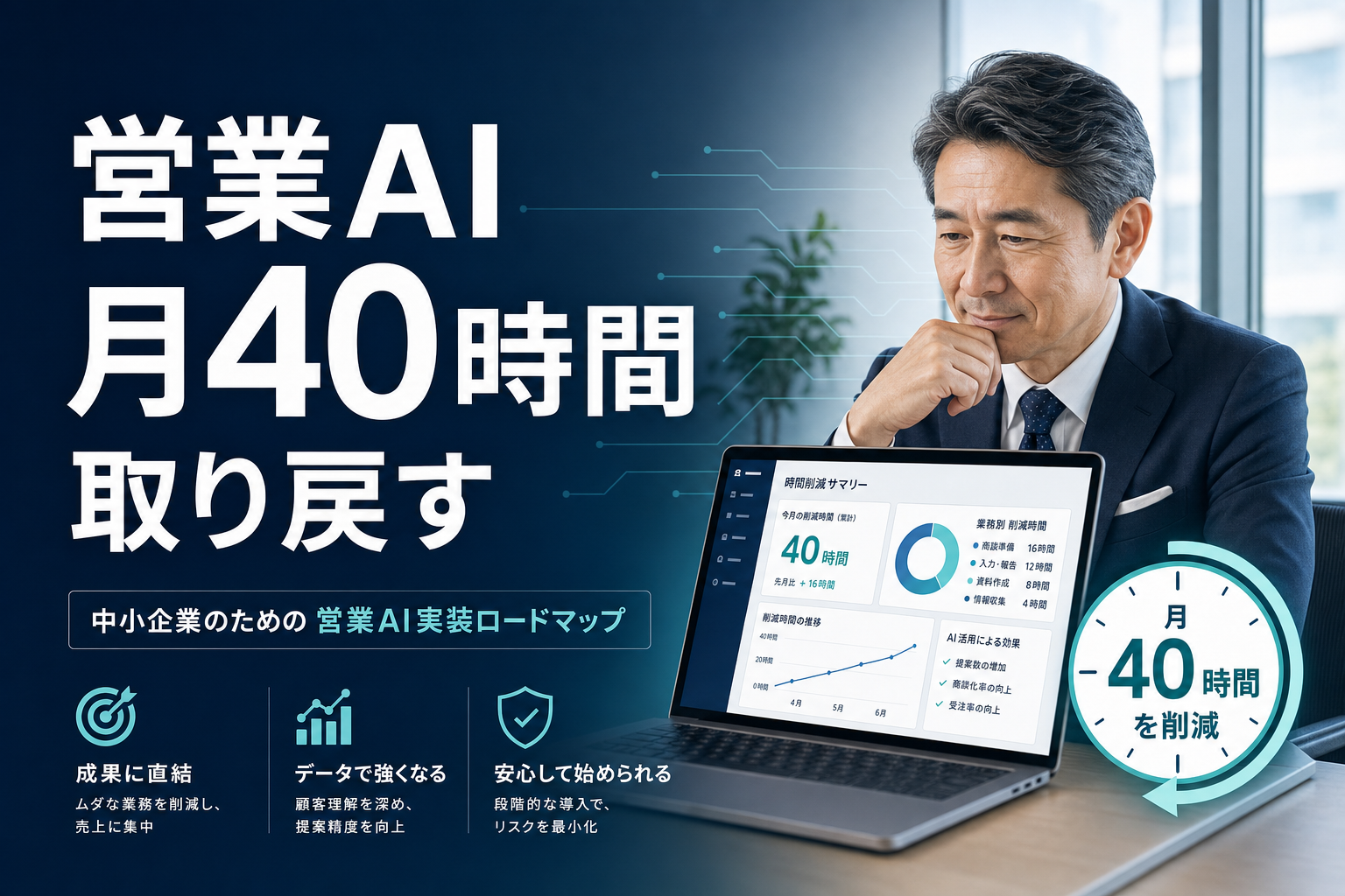 営業AIで月40時間を取り戻す。中小企業社長の実装ロードマップ