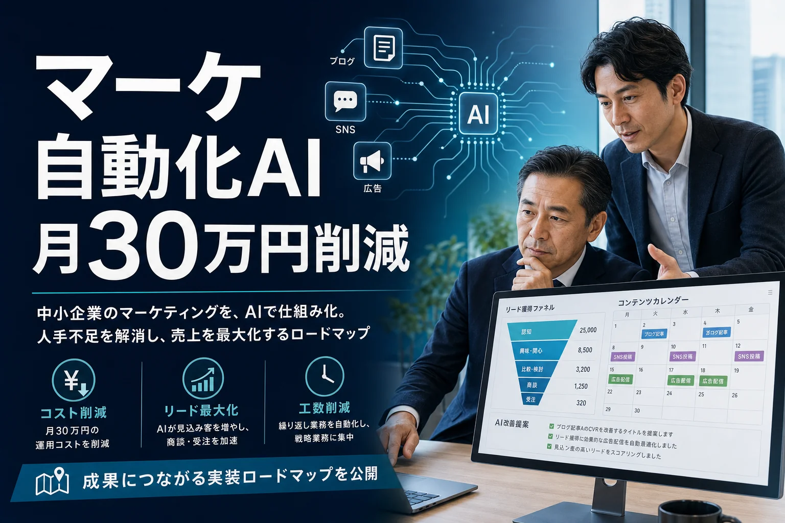 マーケ自動化AIで月30万円削減｜中小企業の実装手順