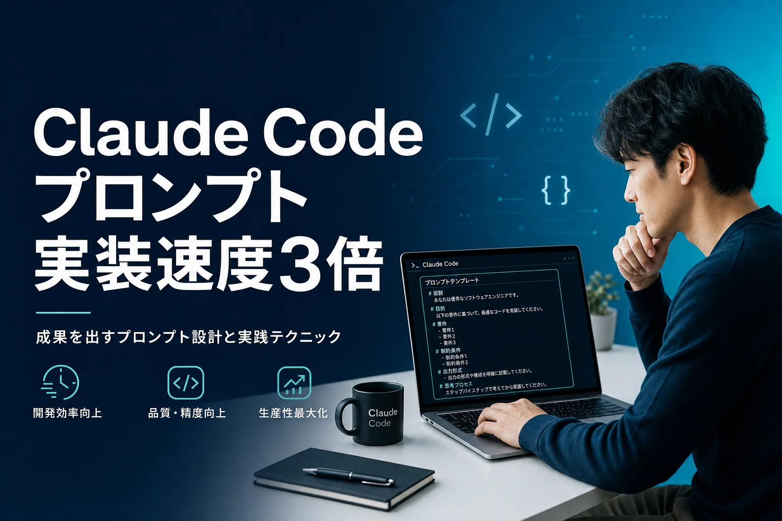 Claude Code プロンプト 書き方｜アイキャッチ（OGP / 記事冒頭・配置: hero）
