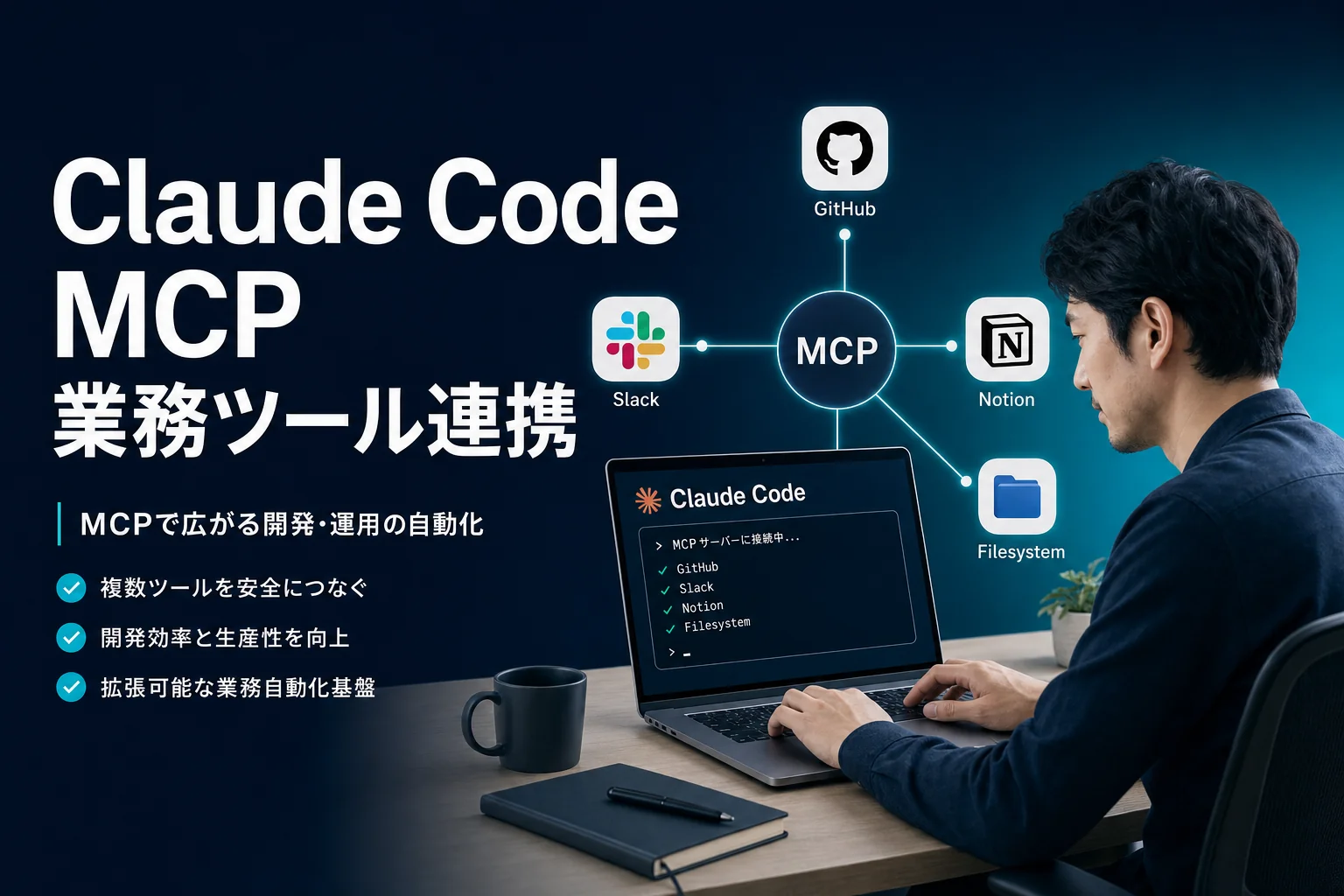Claude Code MCP 設定｜アイキャッチ（OGP / 記事冒頭・配置: hero）