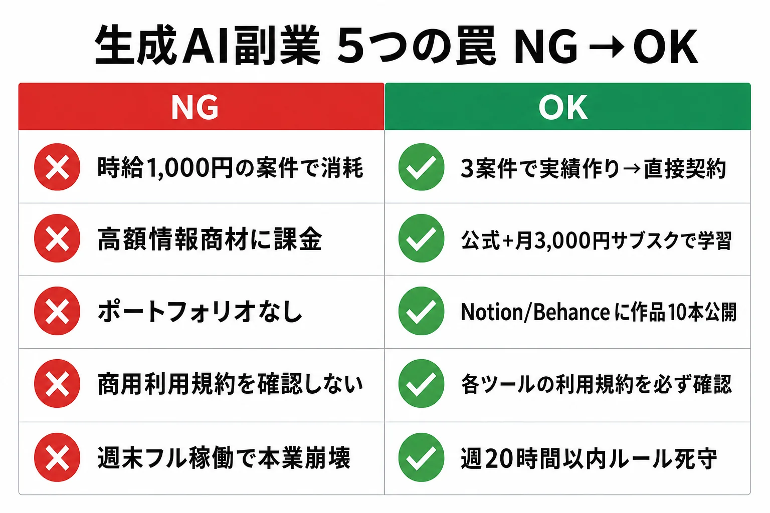 diagram-2（5つの罠 NG/OK・配置: 罠章末尾） - 生成AI 副業